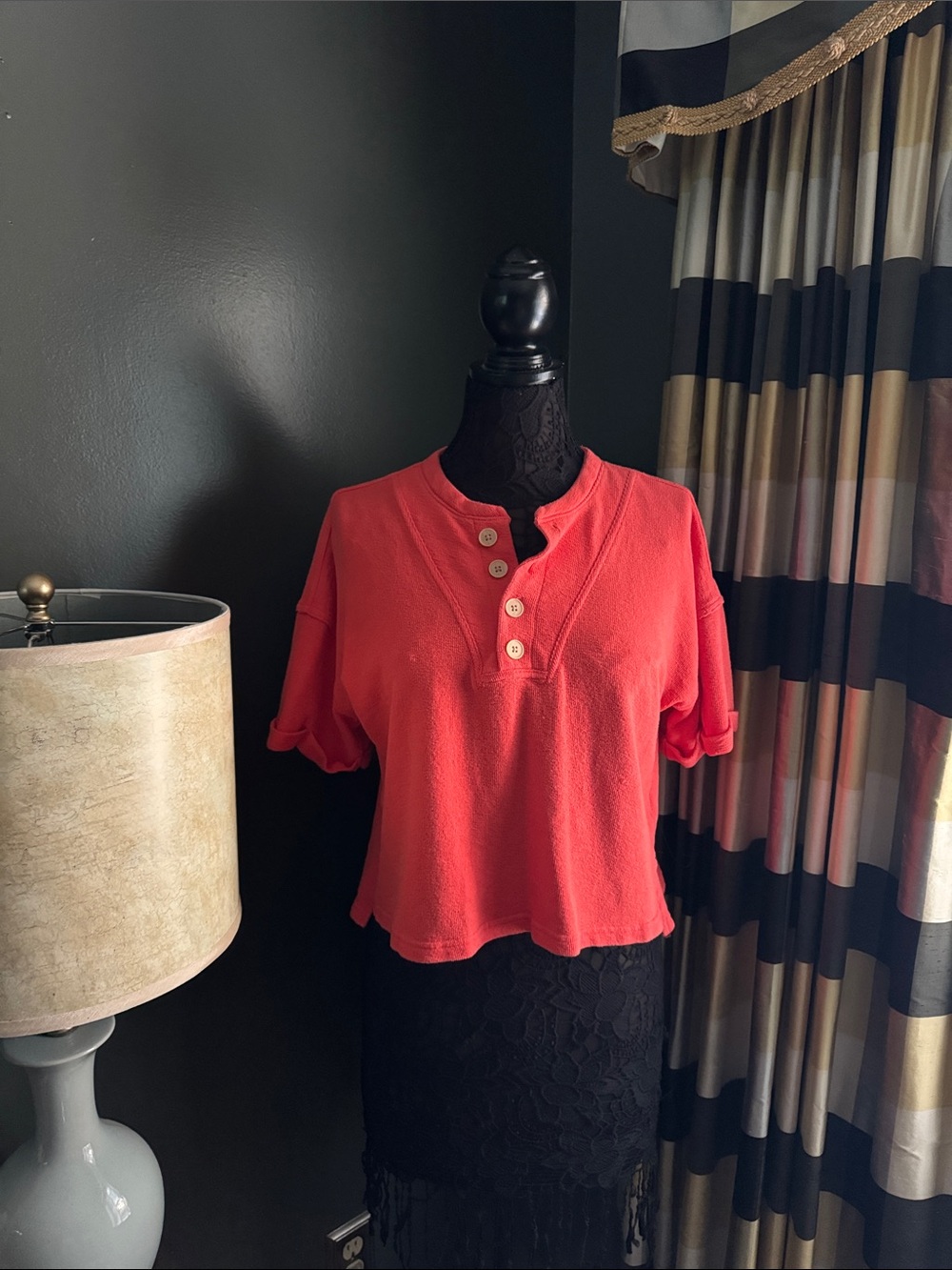 Coral Short-Sleeve Henley Top